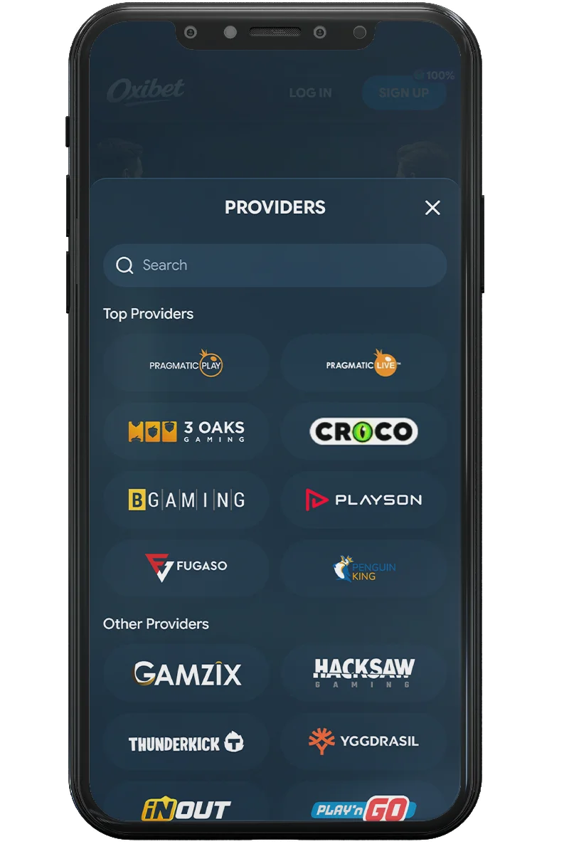Screenshot of an online casino on a mobile phone